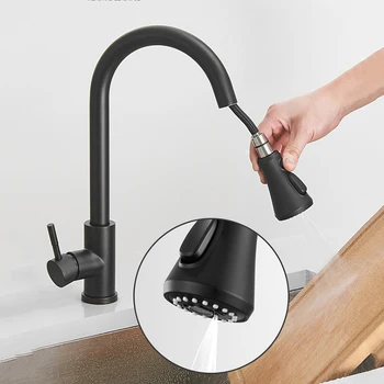 

Free Shipping Black Kitchen Faucet Two Function Pull Out Kitchen Mixer Hot and Cold 3 Function Water Taps Deck Mounted