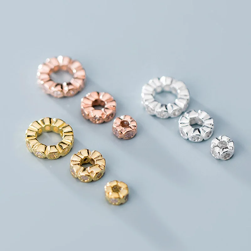 Бусины-разделители из серебра AAA цветок с цирконом 4 мм 6 8 позолоченные свободные