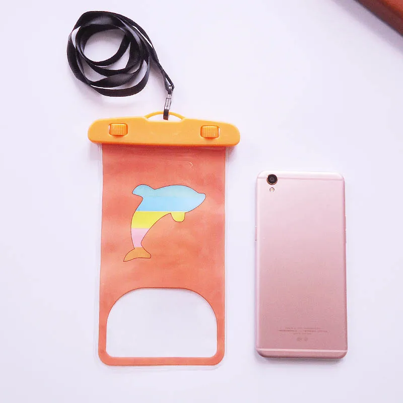 Водонепроницаемая сумка для плавания, чехол для мобильного телефона, универсальный чехол для дайвинга, походные сумки - Цвет: orange dolphin