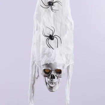 

New Scary Hanging Ghosts Haunted Halloween Decorative Prop Hanging Spider Skull with Flashing Eyes Haunted Houses Home Dreadful