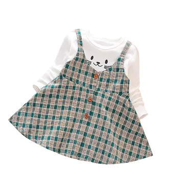 

1-5t Girls Cartoon Dress Children Kids Long Sleeves Plaid Dress Spring Summer Child Kids Girls Lovely Patchwork Dresses #LR3