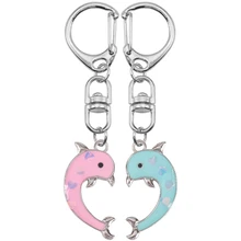 Good Friend 2-piece Key Chain Fashion Men And Women Jewelry Animal Stitching Pink Blue Dolphin Pendant Valentine's Day Gift