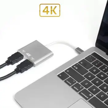 

Type C HDMI Adapter 4K USB C To Dual HDMI Converter Double 4K Display For MacBook Samsung Huawei Smart Phone For HDTV Projector