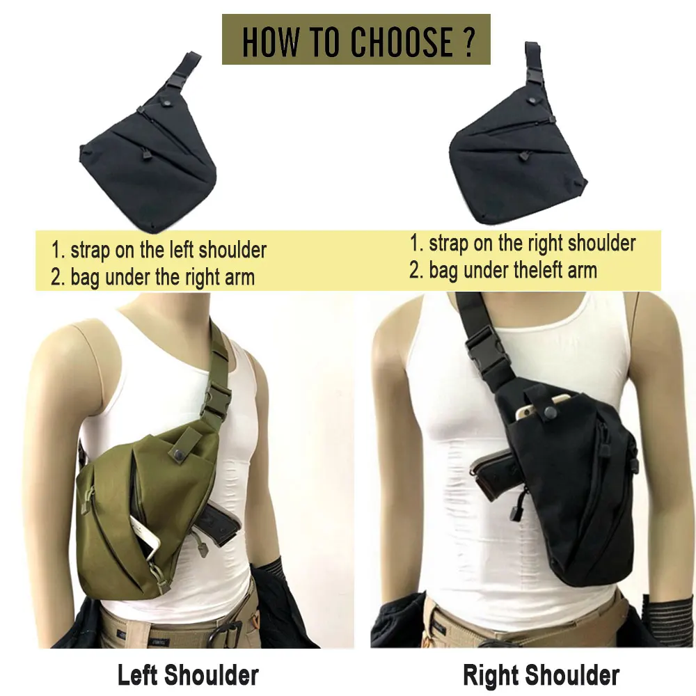 Concealed Tactical Bag Storage Gun Bag Holster Men's Left Right Nylon Shoulder Bag Anti-theft Chest Bag Hunting Sling XA696WA