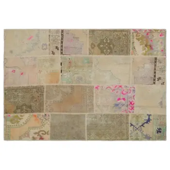 

Handmade Beige Vintage Overdyed Patchwork Area Rug 158x230 Cm-5'2''X7'7''