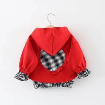 

Baby Girl Jackets Children Hooded Zipper Windbreaker Baby Heart Shape Plaid Coat Infant Toddler Outerwear Hoodies For Girl