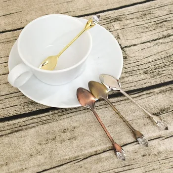 

Long Handle Stainless Steel Dessert Ice Cream Tea Coffee Spoon Diamond Flatware Magic Wand Gold Crystal Mixing Spoon