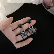 Fashion Black Dripping Butterfly Earrings Temperament Alloy Drop Earrings for Women Trend Jewelry Gift Party