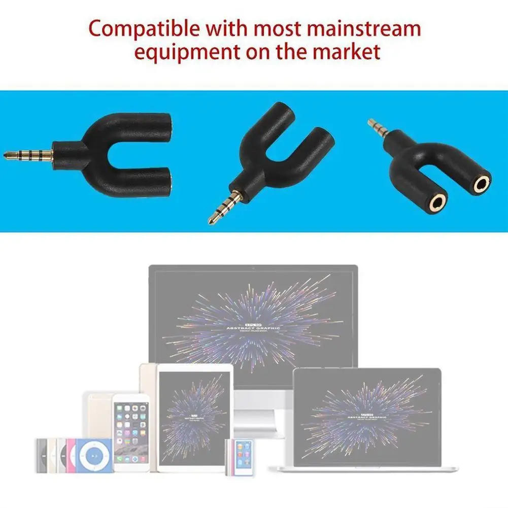 

U-shape Colorful 3.5mm Splitter Audio to Mic & Headset Stereo Splitter Earphone Plug PC For phone Player Adapters MP4 MP3 D3T3