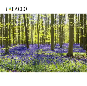 

Laeacco Photography Backgrounds Spring Bluebell Flowers Forest Tree Park Scenic Photographic Backdrop For Photo Studio