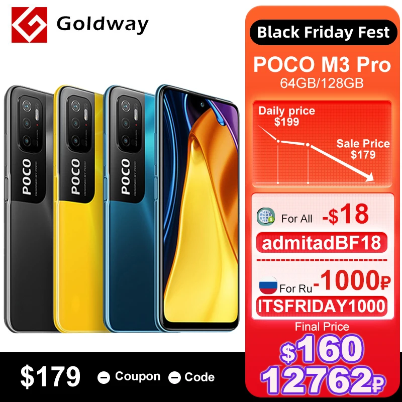 Глобальная версия POCO M3 Pro 64GB 128GB смартфон Dimensity 700 90 Гц 6 5 &quotFHD + безрамочный экран с
