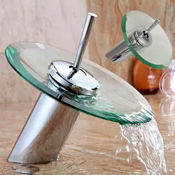 

Yonntech Glass Waterfall Basin Sink Faucet Simple DesignFaucet Single Lever Deck Mounted Round Mixer Tap with Water Inlet Pipe