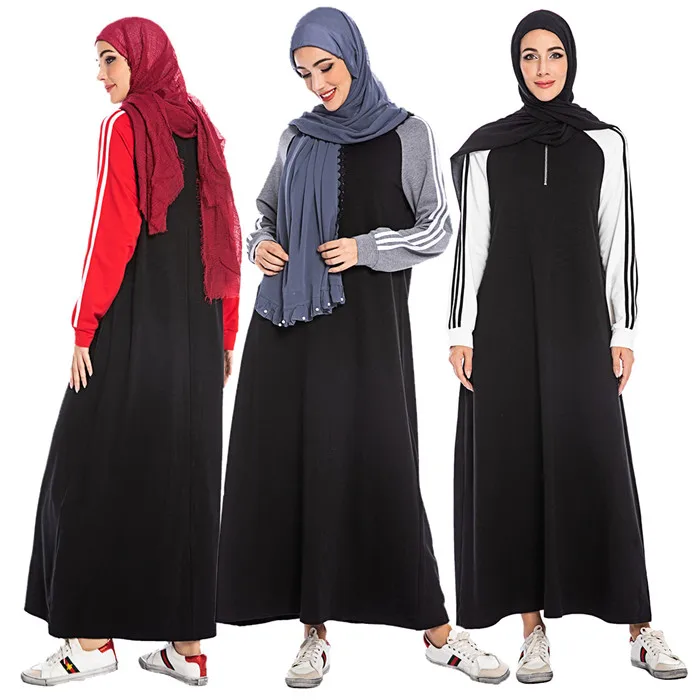Winter Dresses Pullover Jumper Dress Long Plus Size Fashion Casual Stripes Color Block Elegant Muslim Women Wears