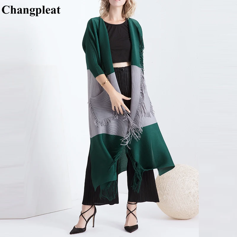 

Changpleat 2019 Autumn New Women Trench Miyak Pleated Fashion tassel Design Pockets loose Large Size 3/4 Sleeve Female Long Coat