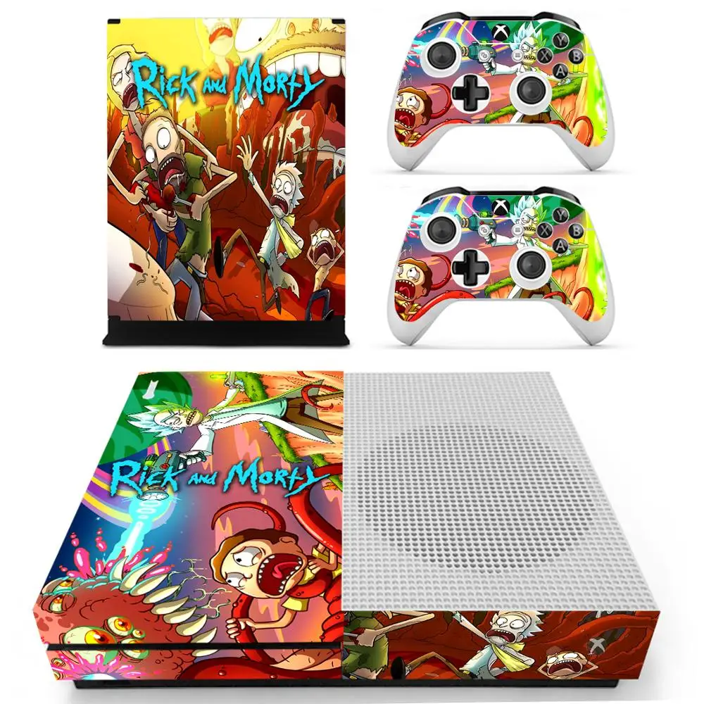 Наклейка из кожи Рика и Морти для Xbox One S консоли и Kinect и 2 контроллеров для Xbox One тонкая наклейка из винила - Цвет: YS-xboxoneS-2397