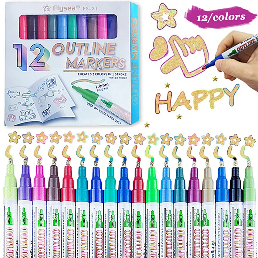 

12/18color Metallic Colors Outline Marker Pen Gold Glitter Double Line Pen Painting DIY Photo Album Making Card Art Supplies