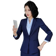 Female Elegant Formal Office Work Wear OL Women Blazers and Jackets Blue Long Sleeve Ladies Clothes Office Uniform Designs Style