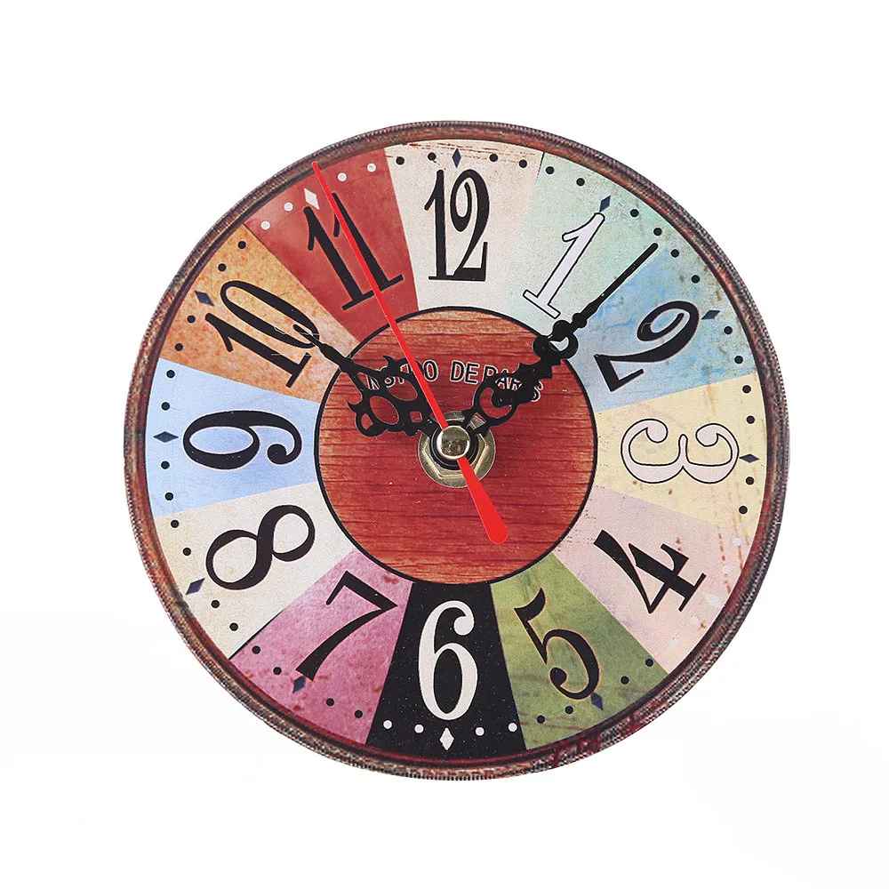 Round small clock imitation wood wall clock bedroom Vintage Style Antique Wood Wall Clock for Home Kitchen Office 8#P6