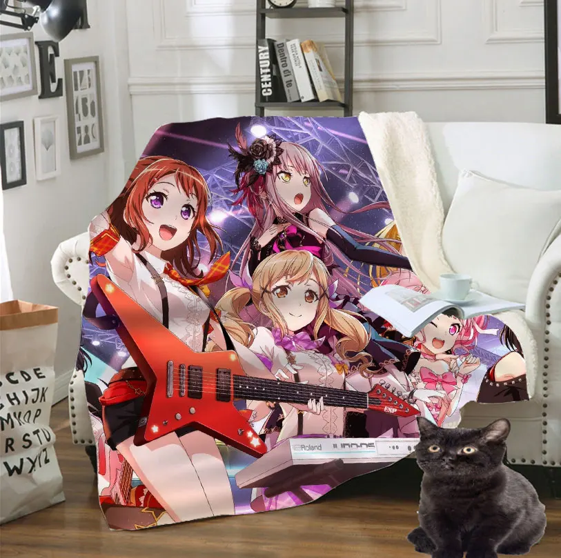 3D Printed Japan Cartoon Anime Bang Dream Blanket Fleece Blanket Adult Cozy Travel Bedspread Warm Sofa Chair Couch Throw Quilt