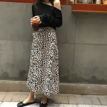 Новинка осени, высокая талия, Леопардовый принт, универсальная Женская длинная ретро юбка DC455