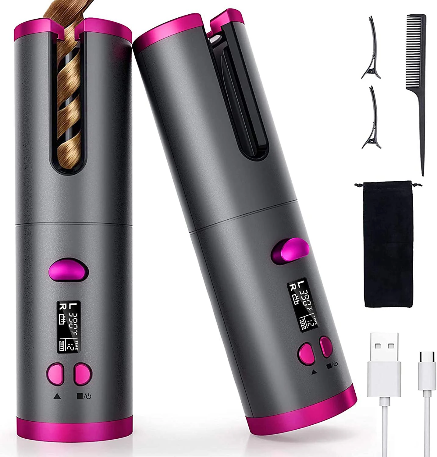 Automatic Hair Curler Usb Rechargeable Ceramic Barrels Fast Styling