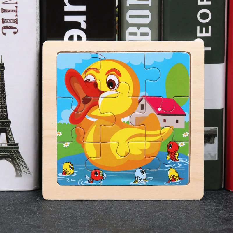 9-Piece Mini Wooden Jigsaw Puzzle Set - Montessori Educational Board Game