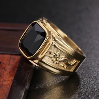 Creative Domineering Dragon Pattern Inlaid Zircon Rings for Men Vintage Punk Style Wedding Party Jewelry Gift
