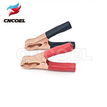 

2pcs Insulated Crocodile Clips Plastic Handle Cable Lead Testing Metal Alligator Clips Clamps 50A Red + Black 80mm
