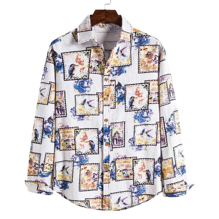 

Men Casual Shirts Fashion Long Sleeve Brand Printed Button-Up Formal Business Polka Dot Floral Men Floral Shirt M-5XL
