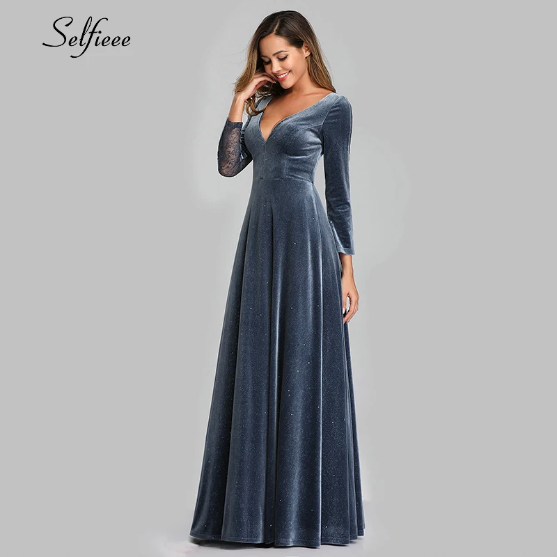 dusty blue velvet dress