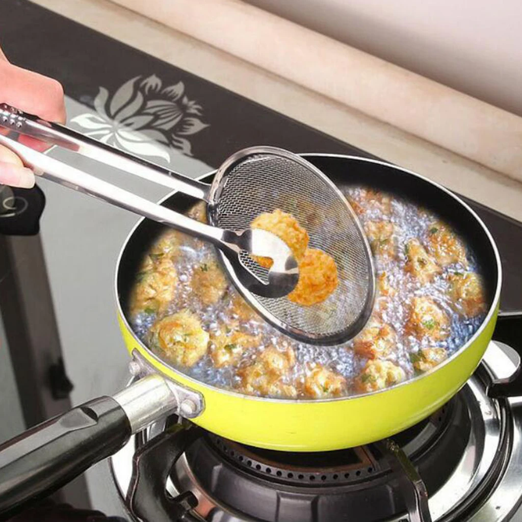 Premium Mesh Strainer Skimmer Sieve Kitchen Utensil Oil Filter Cookware, Stainless Steel, Long Handle