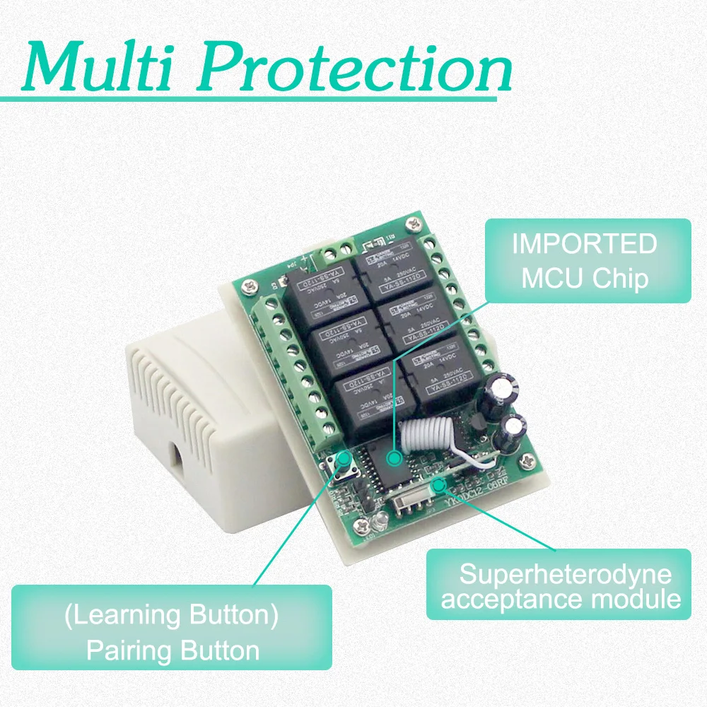 Модуль дистанционного реле постоянного тока 12 В 6 каналов, беспроводной светильник, Переключатель приемника, управление 433 МГц, с 6 кнопками, радиочастотный передатчик, дропшиппинг, сделай сам