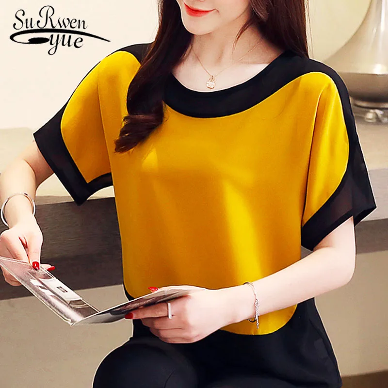 Blusas Mujer De Moda 2021 Blusa De gasa De las mujeres De talla grande Mujer Tops camisas sólido corto o-Cuello De manga murciélago Blusas De mujeres 3397