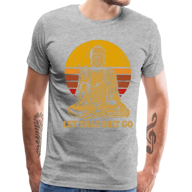 Simple Style Tops Tees VALENTINE DAY Wholesale Round Collar Pure Cotton Tee-Shirts Man T Shirts Let_That_Shit_Go_Buddha_shirt_2359 Let_That_Shit_Go_Buddha_shirt_2359 grey