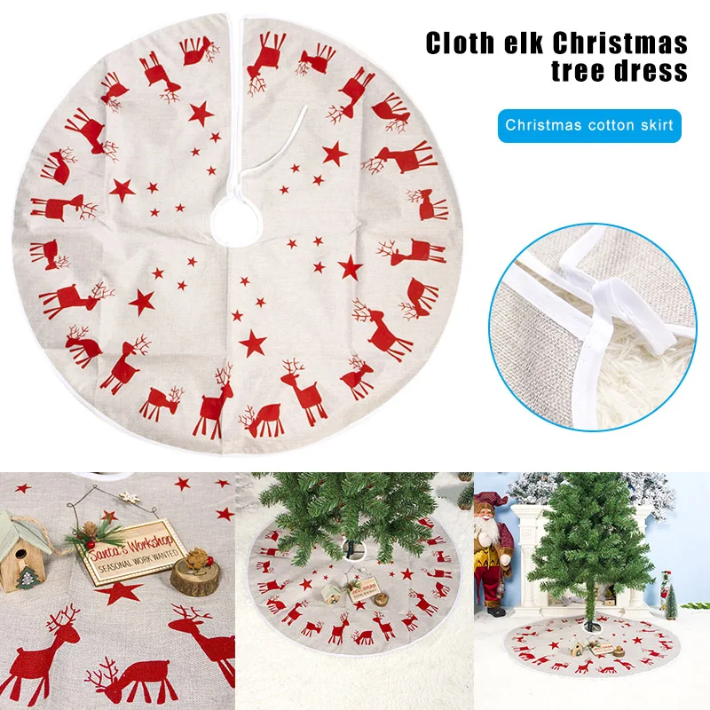 

Christmas 100cm Elk Printed Fabric Mat Christmas Tree Decoration Christmas Tree Skirt HYD88