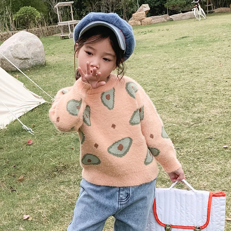 Новая детская одежда в Корейском стиле на осень и зиму Детский свитер для девочек с принтом в виде масла ши и фруктов из меха норки, футболка