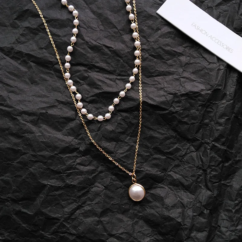 LATS 2021 New Fashion Kpop Pearl Choker Necklace Cute Double Layer Chain Pendant for Women Trendy Jewelry Girl Gift Wholesale - Image 6