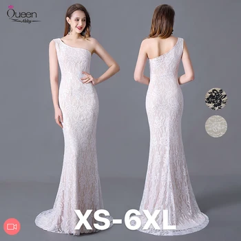 

Sweep Train One-shoulder Evening Dress Mermaid Sleeveless Floor-length Lace Dress Zipper-up Dress for Party