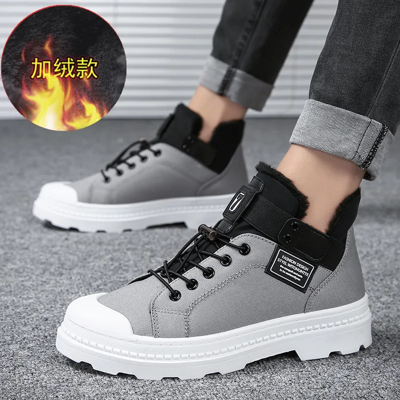 

Spring plus Velvet Warm Canvas in High Shoes Korean-style Hong Kong Style MEN'S SHOES Social Fella Cotton Boots Casual Board Sho