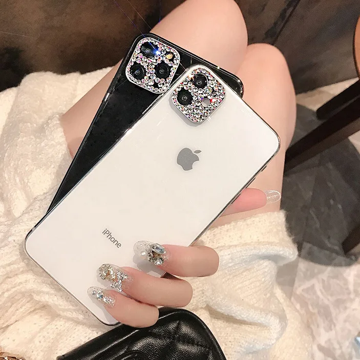 

for iPhonee 11 11 Pro Max 3D Bling Diamonds Camera Lens Tempered Glass Protective Ring Anti-fall Full Cover
