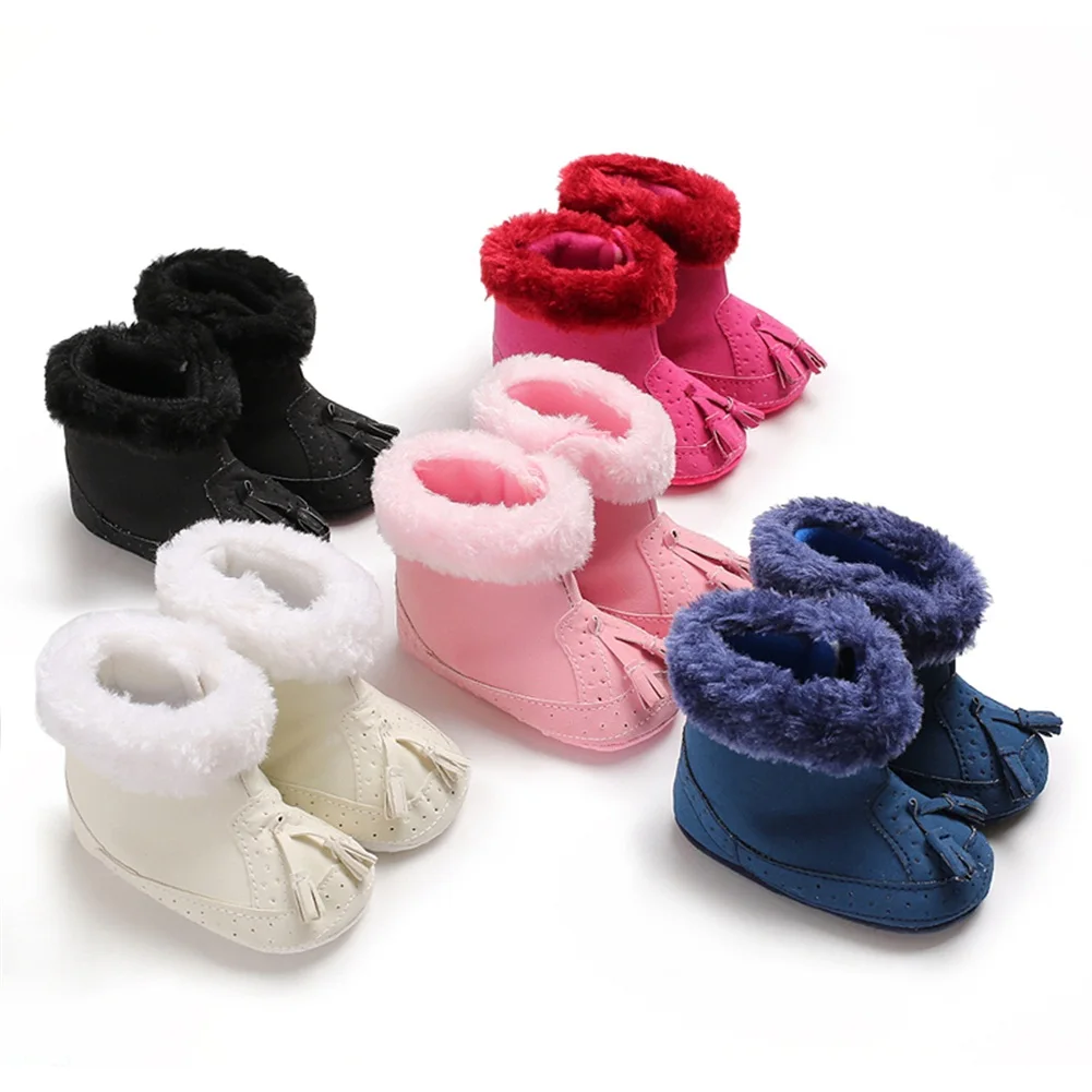 Детская обувь для младенцев, зимние Хлопковые вязаные флисовые зимние сапоги для маленьких девочек теплая мягкая однотонная махровая кроватка на меху 0-18 месяцев