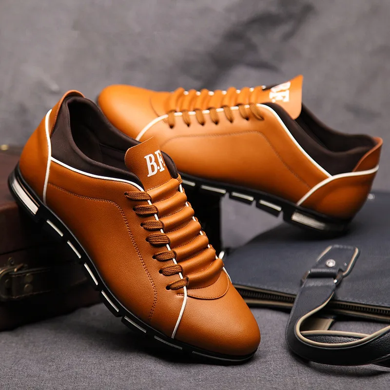 Men Casual Shoes Leather Loafers Male Flats Lace-up Driving Shoes For ...