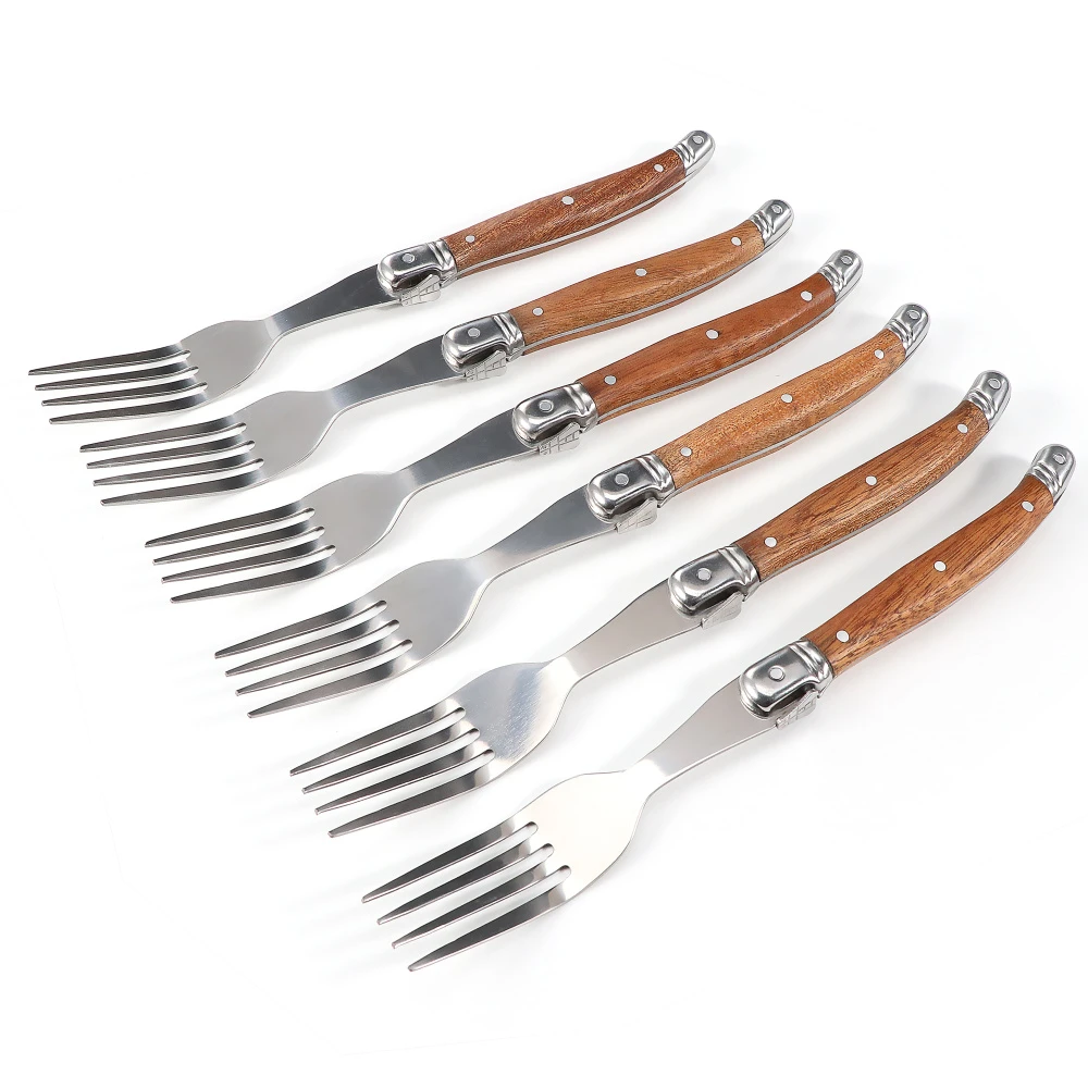 Jaswehome Laguiole Wood Handle 6pcs Dinner Fork Collection Stainless Steel Dessert Forks Table