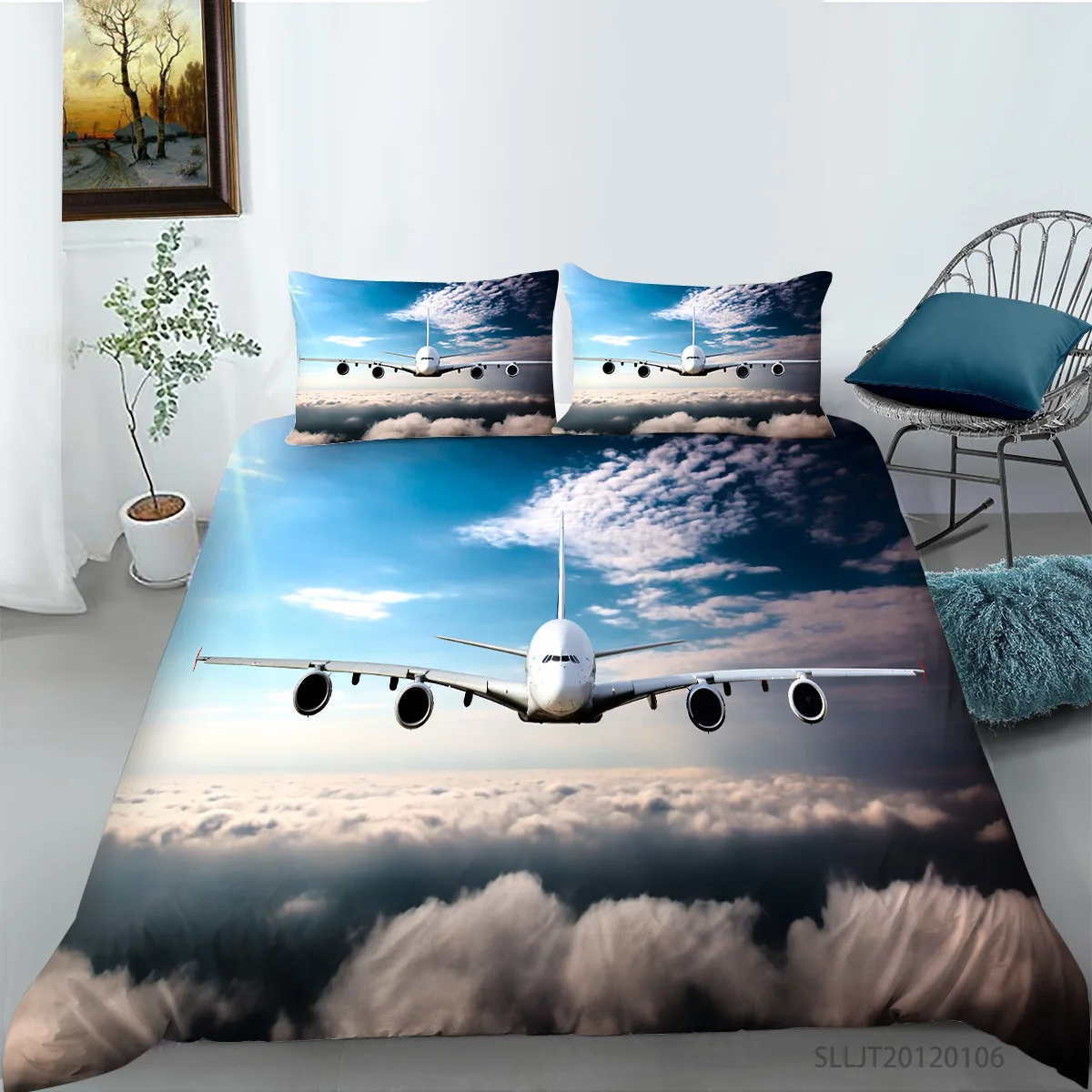 

3D Airplane Duvet Cover&Pillowcase Aircraft Bedding Set Quilt Cover Kids Teens Twin King Sizes Comforter Cover Housse De Couette