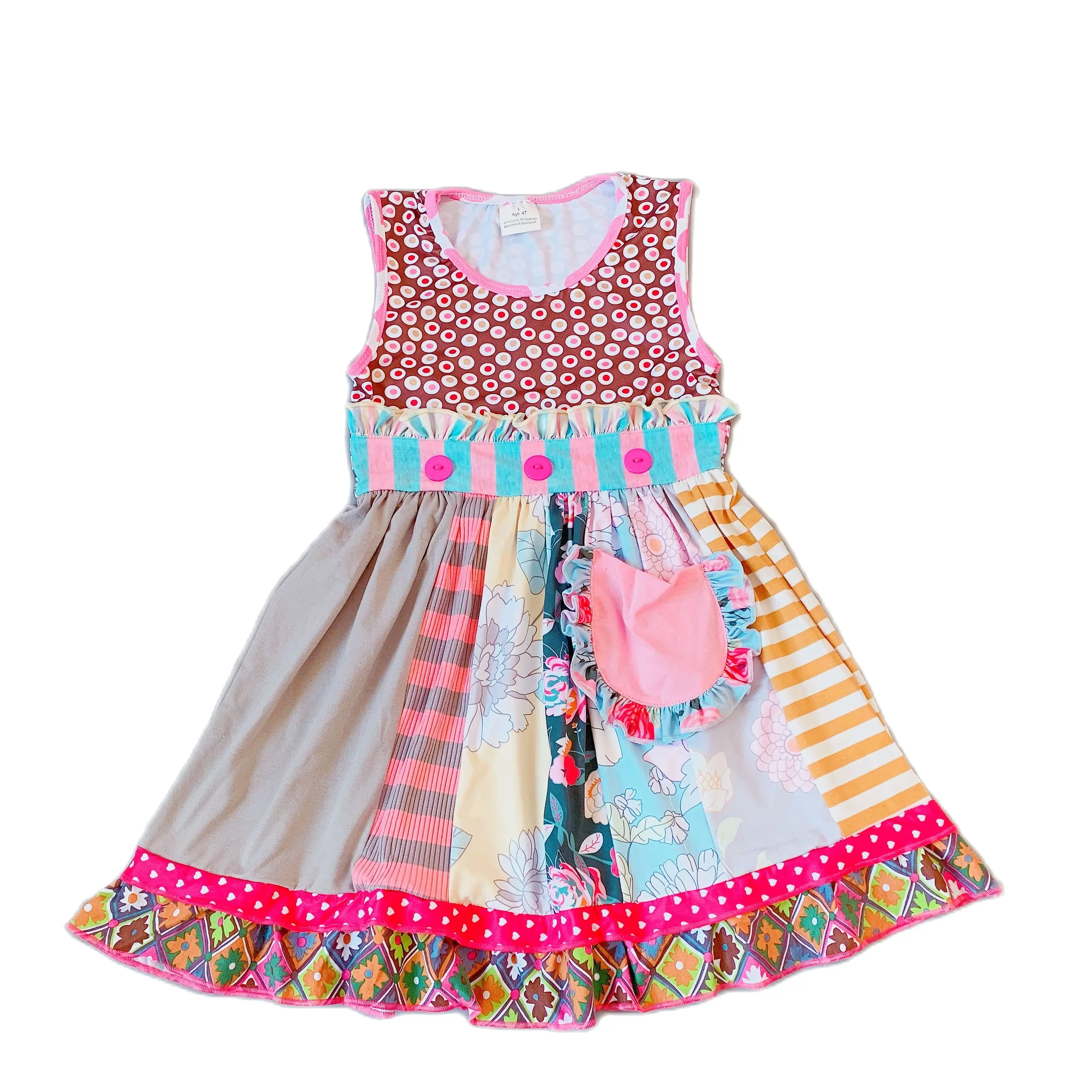 New Design Summer Children Cotton Pink Polka Dot Floral Pattern Lace ...