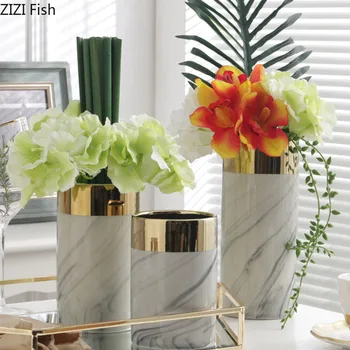 

Home Vase Ceramics Vases White Marble Texture Crafts Flower Pot Flower Ornament Furnishings Home Decoration Accessories Modern