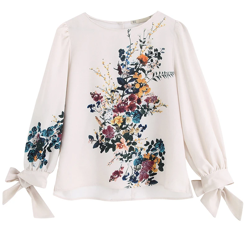 GCAROL женская блузка с большим цветочным принтом О шейный галстук-бабочка рубашка с пышными рукавами винтажная Весенняя Осенняя зимняя женская Повседневная элегантная рубашка