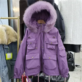 

2020 New Winter Workwear Coat Female Large Fur Collar Parka Jacket Women's Drawstring Cotton-Padded Coats Warm Loose Outwear