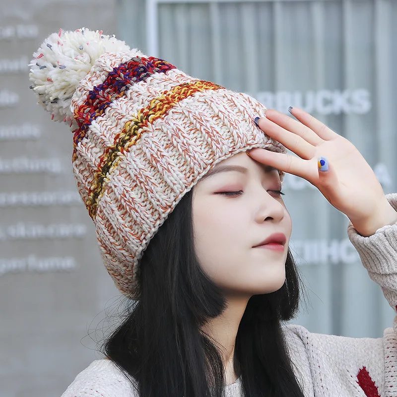 Модная женская зимняя шапка Skullies Beanies, зимние теплые шапки с помпоном, женская вязаная шапка, женская уличная теплая шапка для отдыха