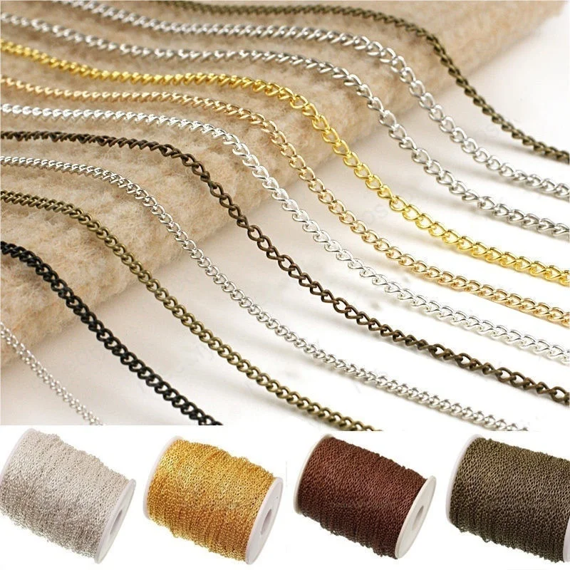 

5m DIY Bracelet Necklace Chains Iron Metal Silver Gold Bronze Flat Chain Findings for Jewelry Making Lead & Nickel Free